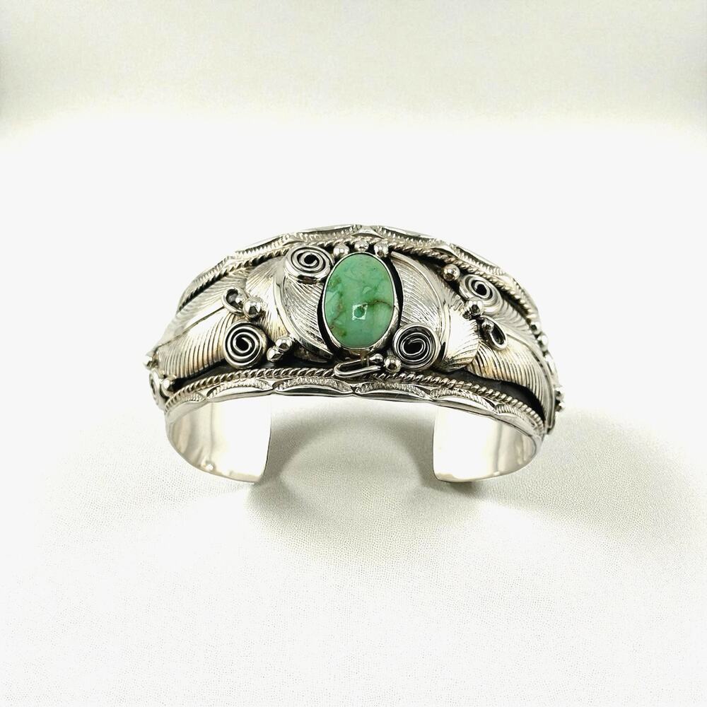 Sonoran Gold Turquoise Cuff Bracelet by Darrell Morgan Sterling Navajo 46 Grams